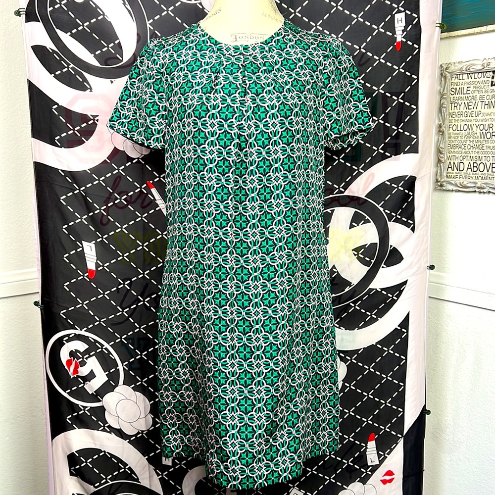 J. Crew Silk Geometric Print Open Back Shift Mini Dress Sz.6 business casual - Picture 3 of 16